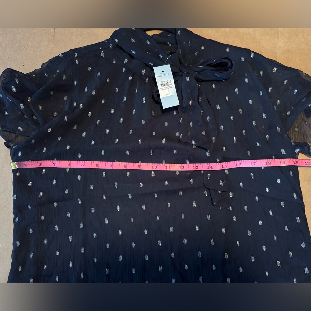 Ann Taylor Petite Metallic Designed Blouse with a Bow - Picture 9 of 9